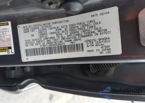 2004 Toyota 4Runner Sr5 V8 z USA, uszkodzony, nr VIN JTEBT14R640036615